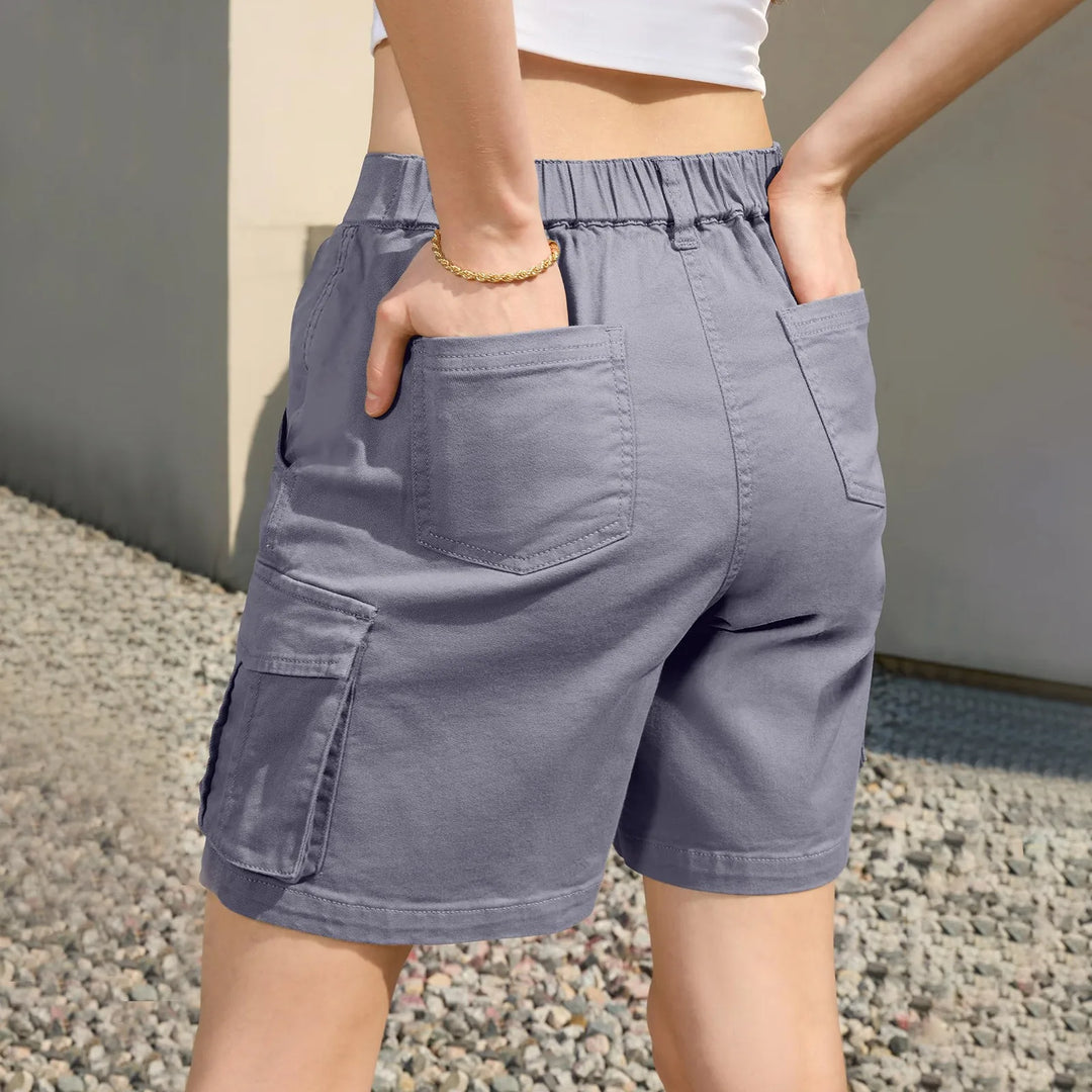 Women's Cargo Shorts with Side Flap Pockets | High Waist