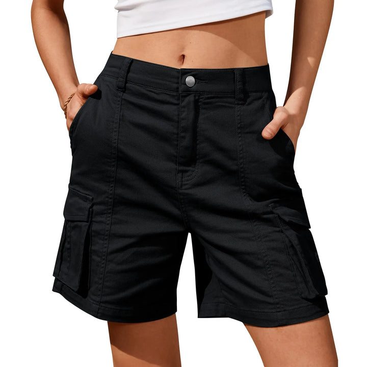 Women's Cargo Shorts with Side Flap Pockets | High Waist