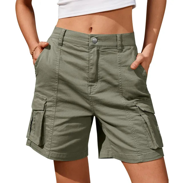 Women's Cargo Shorts with Side Flap Pockets | High Waist