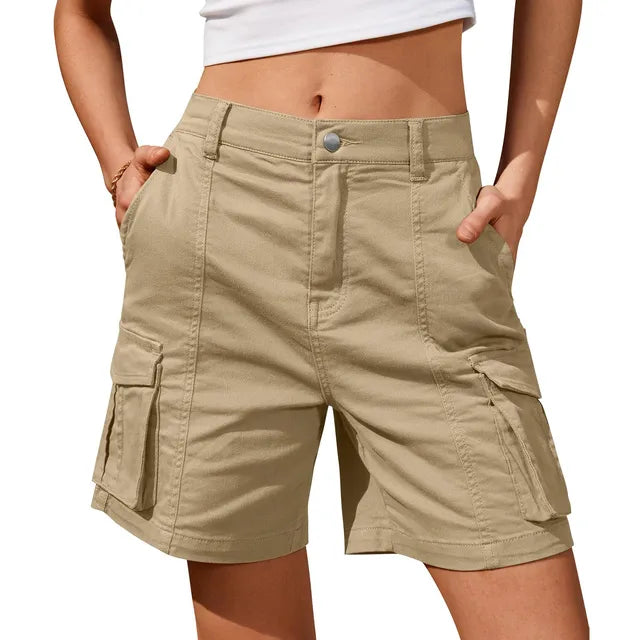 Women's Cargo Shorts with Side Flap Pockets | High Waist