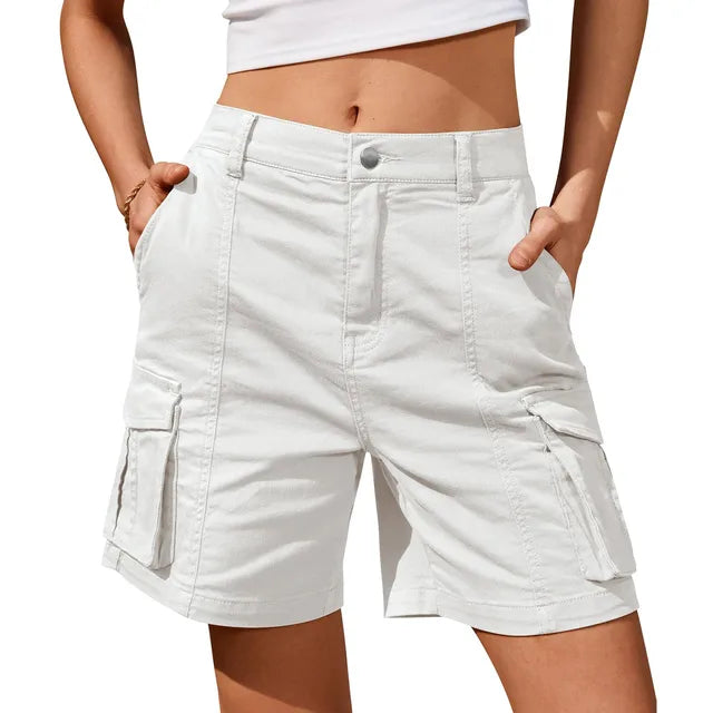 Women's Cargo Shorts with Side Flap Pockets | High Waist