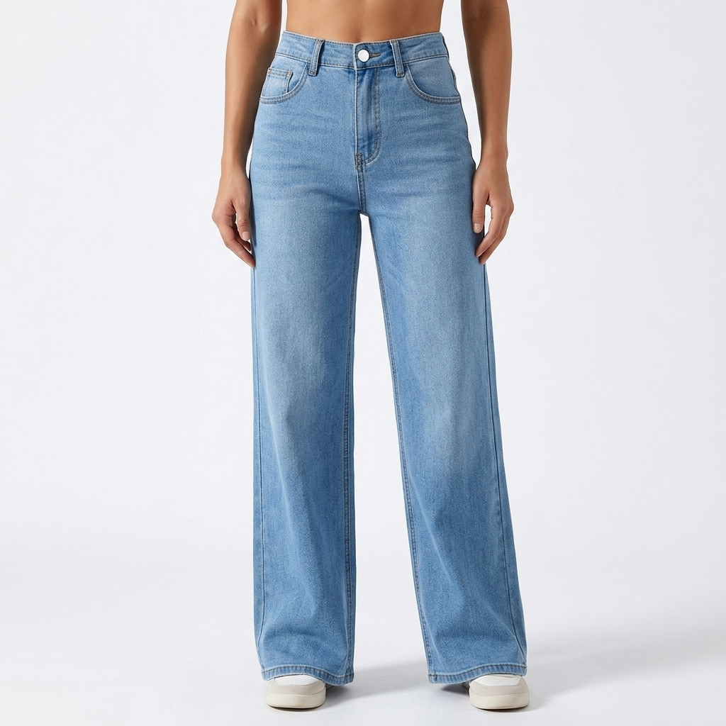Women's Casual Baggy Jeans with Faded Wash | Wide Leg