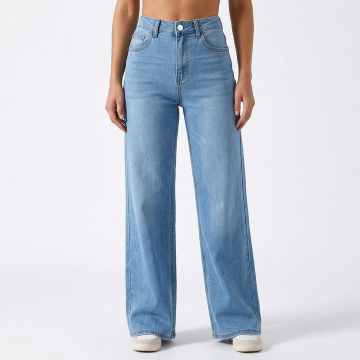 Women's Casual Baggy Jeans with Faded Wash | Wide Leg