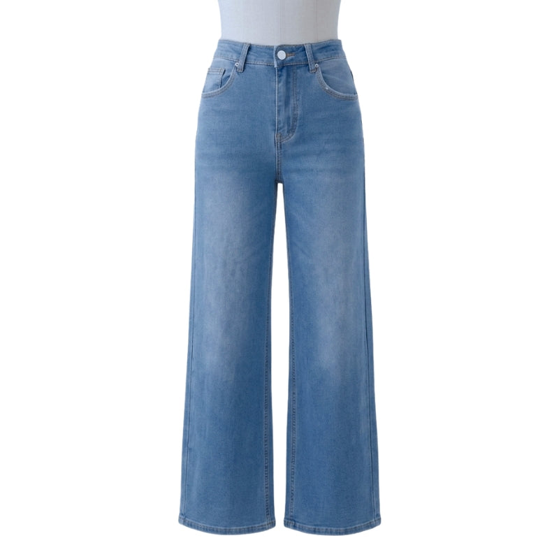 Women's Casual Baggy Jeans with Faded Wash | Wide Leg