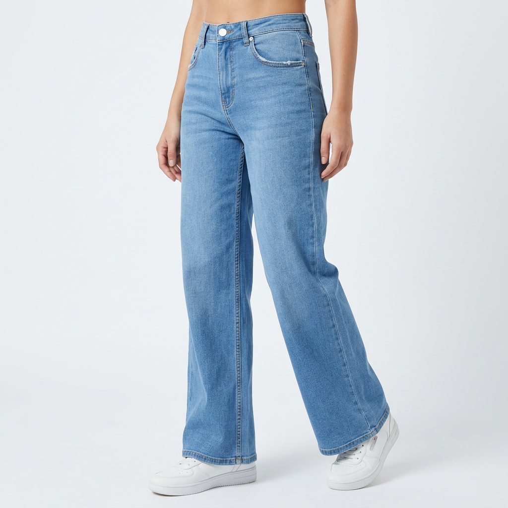 Women's Casual Baggy Jeans with Faded Wash | Wide Leg