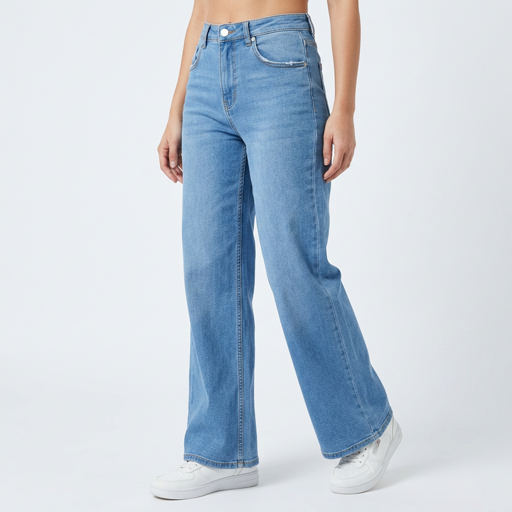 Women's Casual Baggy Jeans with Faded Wash | Wide Leg
