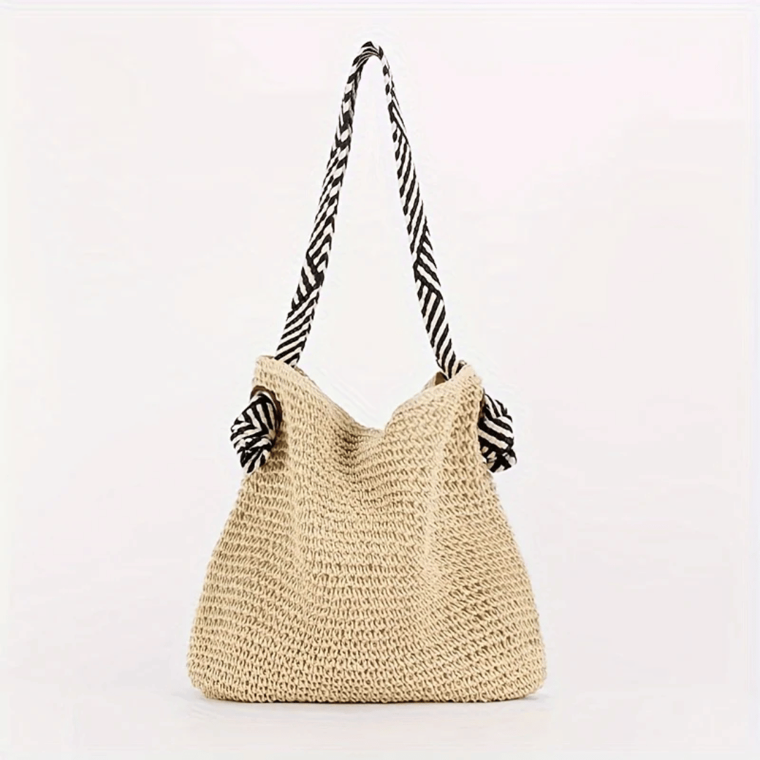Women's Casual Straw Tote Bag Striped Strap | Beach