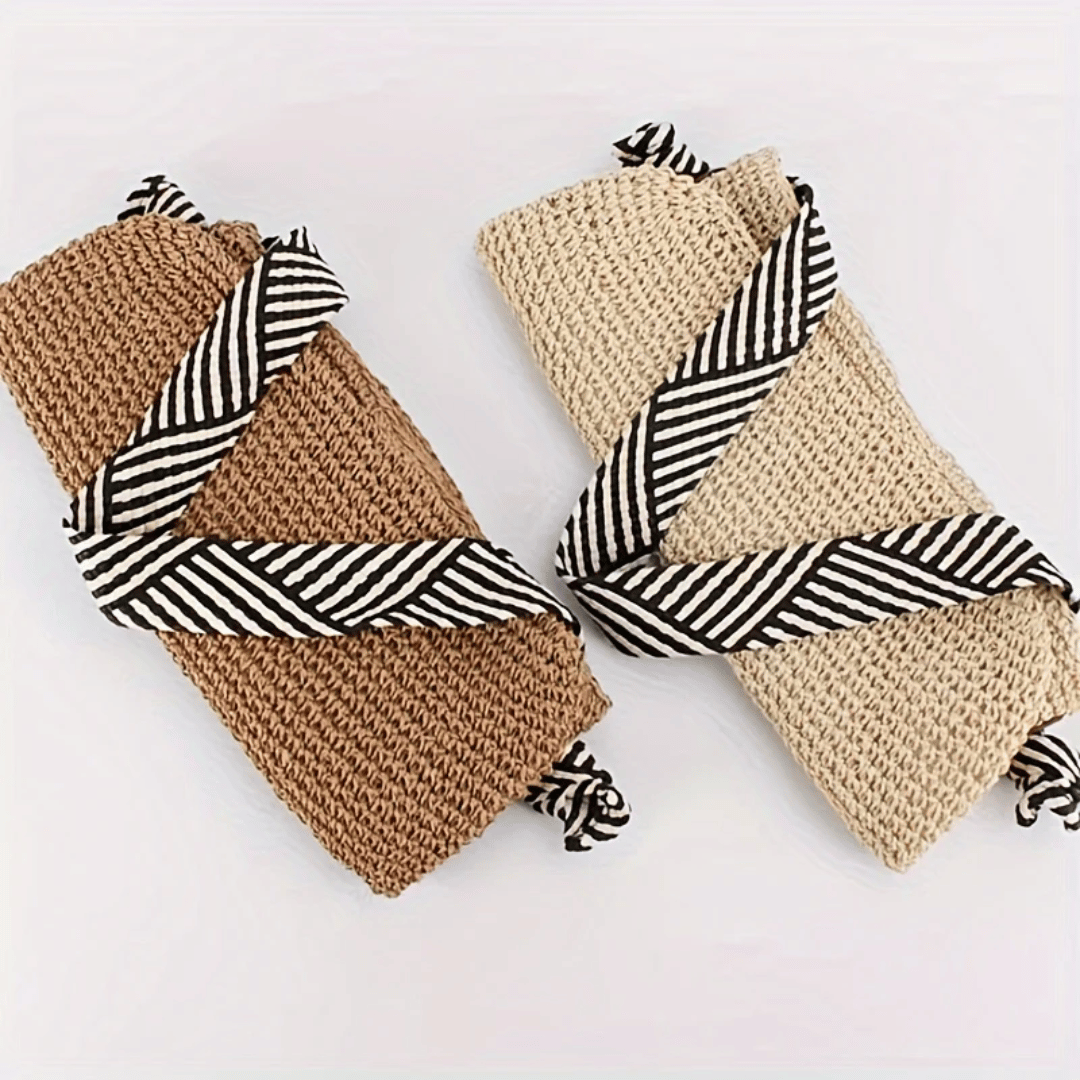 Women's Casual Straw Tote Bag Striped Strap | Beach