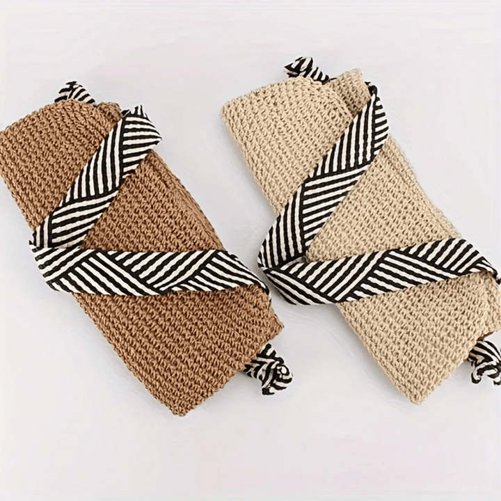 Women's Casual Straw Tote Bag Striped Strap | Beach
