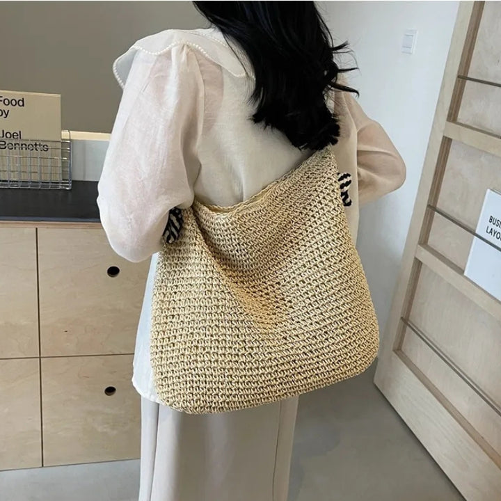Women's Casual Straw Tote Bag Striped Strap | Beach