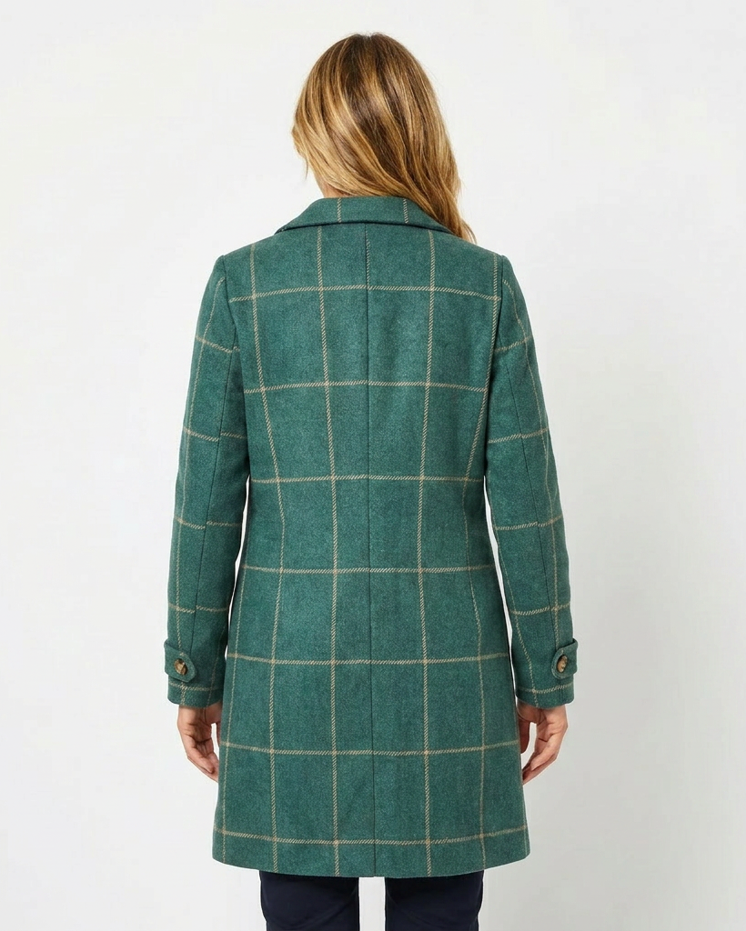 Women's Checkered Trench Coat with Lapel | Long