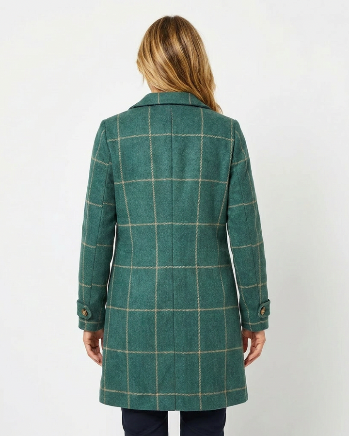 Women's Checkered Trench Coat with Lapel | Long