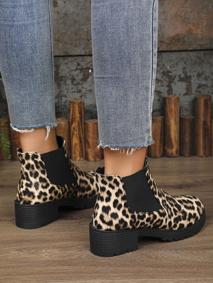 Women's Chelsea Boots with Leopard Print & Block Heel | Elastic Gusset