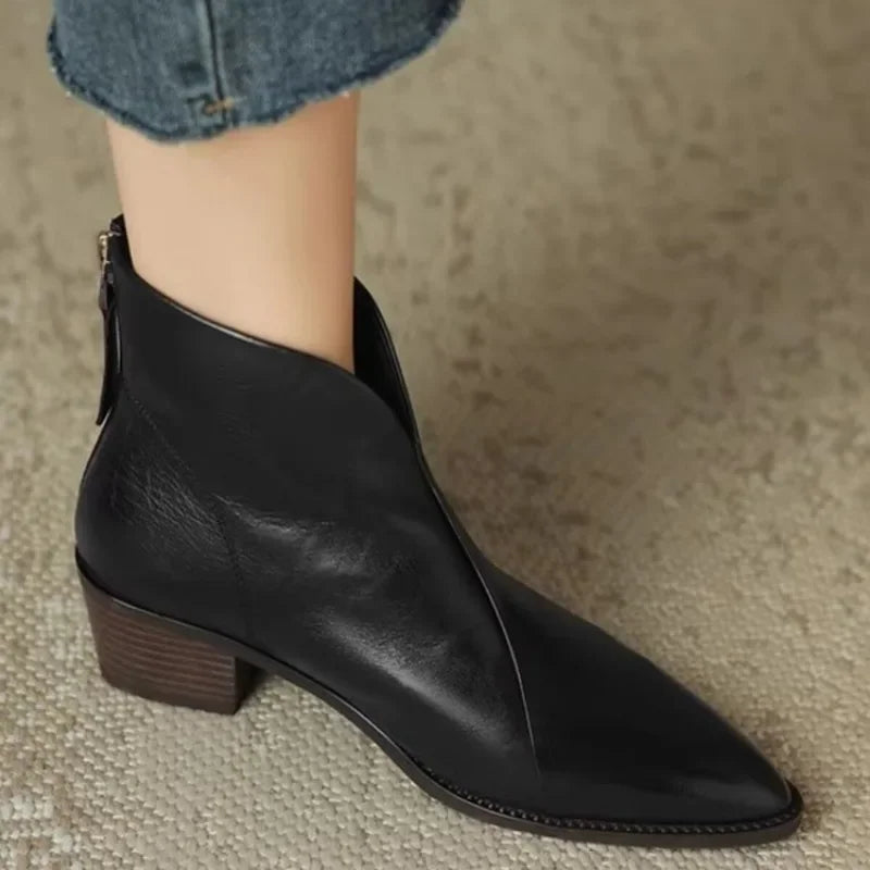Women's Chelsea Boots with Pointed Toe & Block Heel | Back Zip
