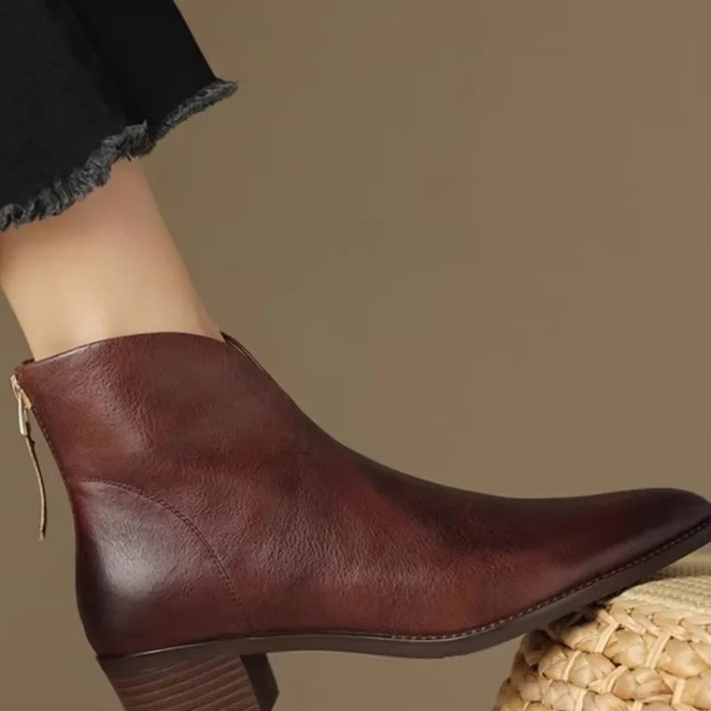 Women's Chelsea Boots with Pointed Toe & Block Heel | Back Zip