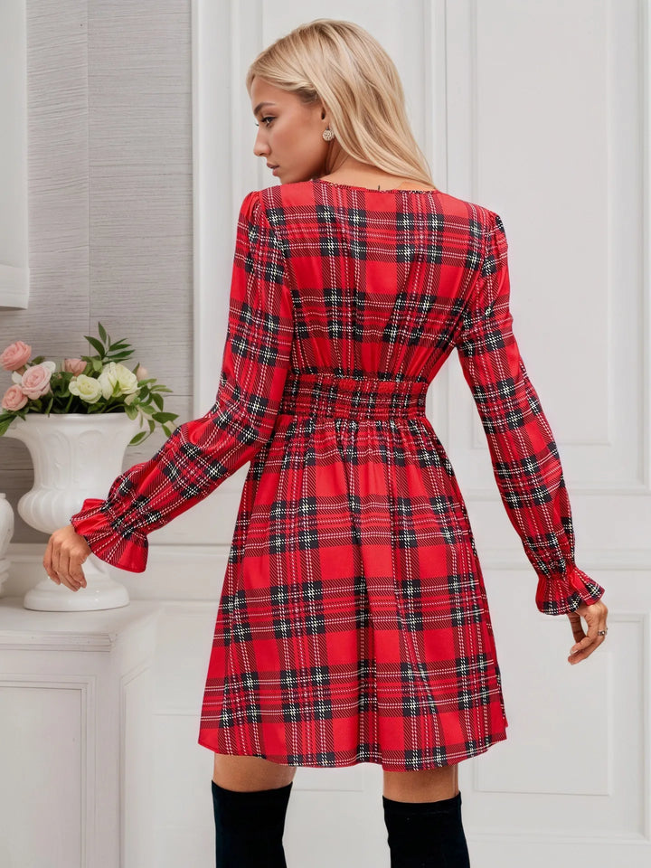 Women’s Christmas Dress Mini with Plaid Print | Bow Front
