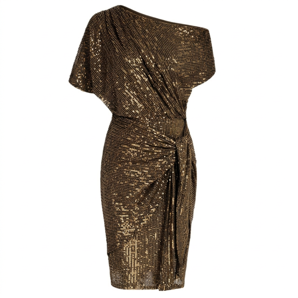 Women’s Christmas Dress Sequin with Tie Waist | Off-Shoulder
