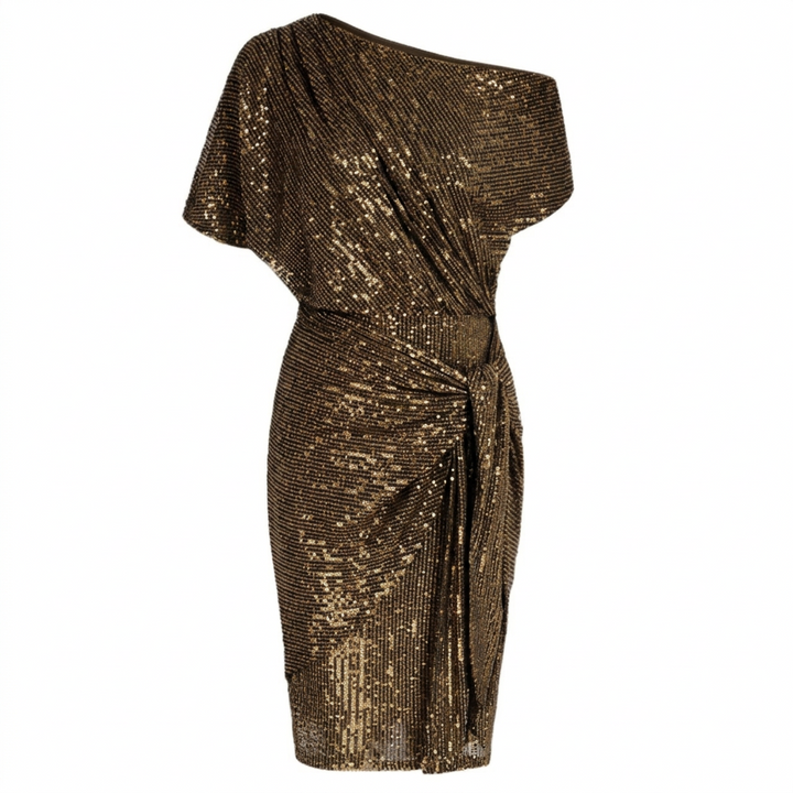 Women’s Christmas Dress Sequin with Tie Waist | Off-Shoulder