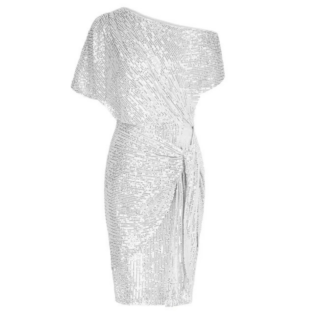 Women’s Christmas Dress Sequin with Tie Waist | Off-Shoulder