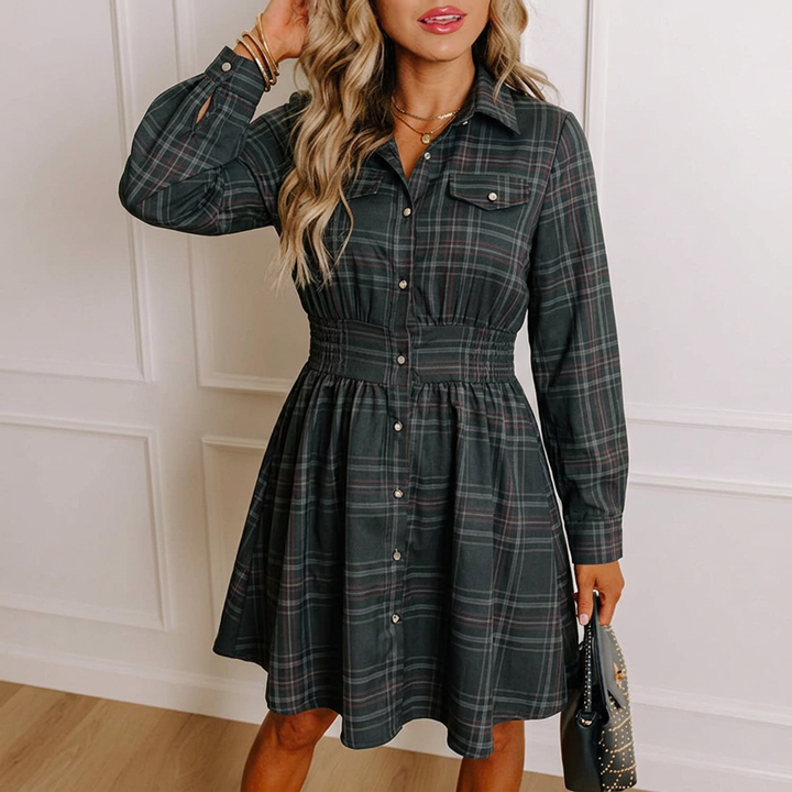 Women’s Christmas Dress with Plaid Print | Long Sleeve