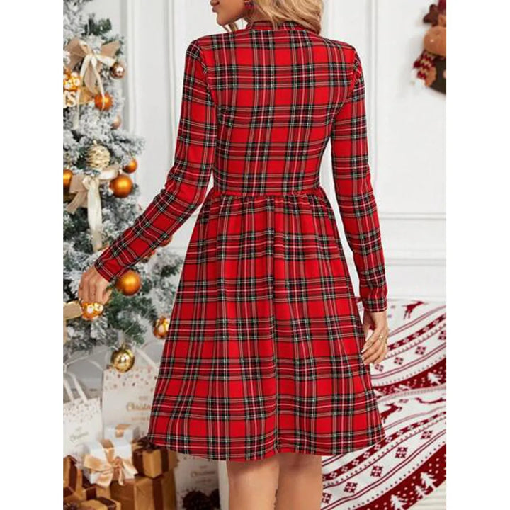 Women’s Christmas Dress with Plaid Print | Mock Neck