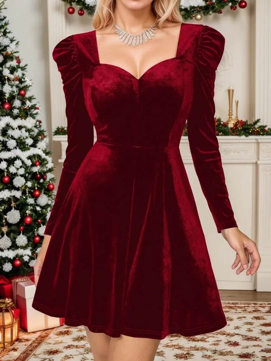 Women's Christmas Dress with Sweetheart Neckline | Long Sleeve