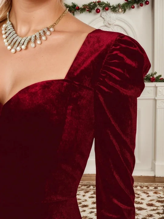 Women's Christmas Dress with Sweetheart Neckline | Long Sleeve