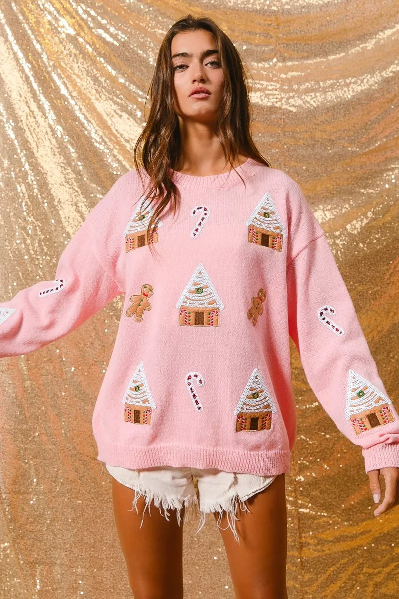 Women's Christmas Jumper with Gingerbread House | Crew Neck