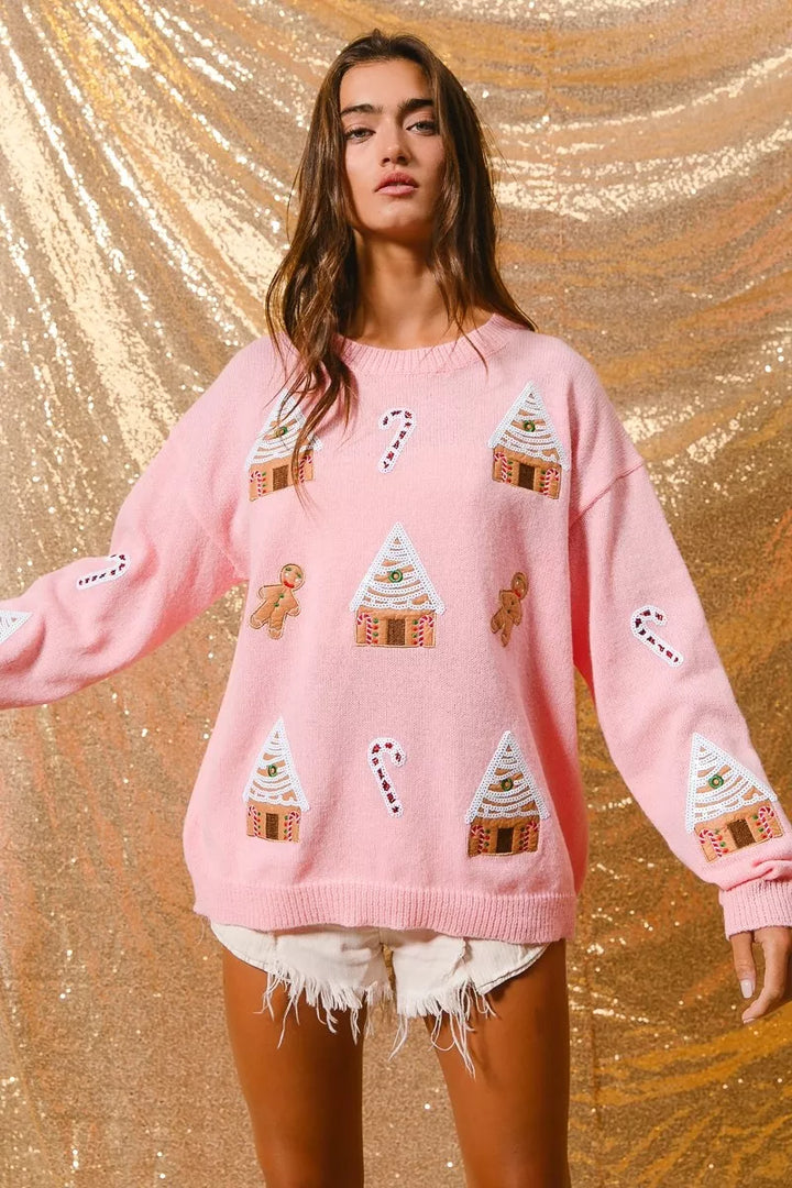 Women's Christmas Jumper with Gingerbread House | Crew Neck