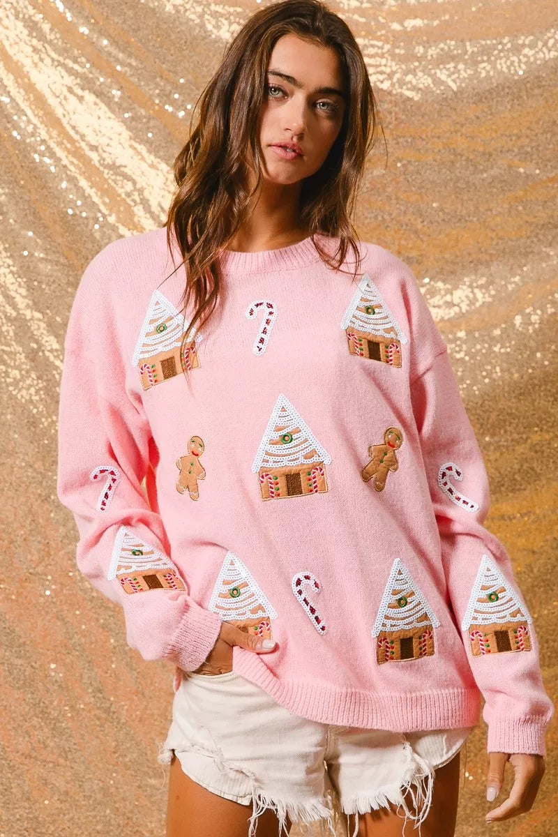 Women's Christmas Jumper with Gingerbread House | Crew Neck