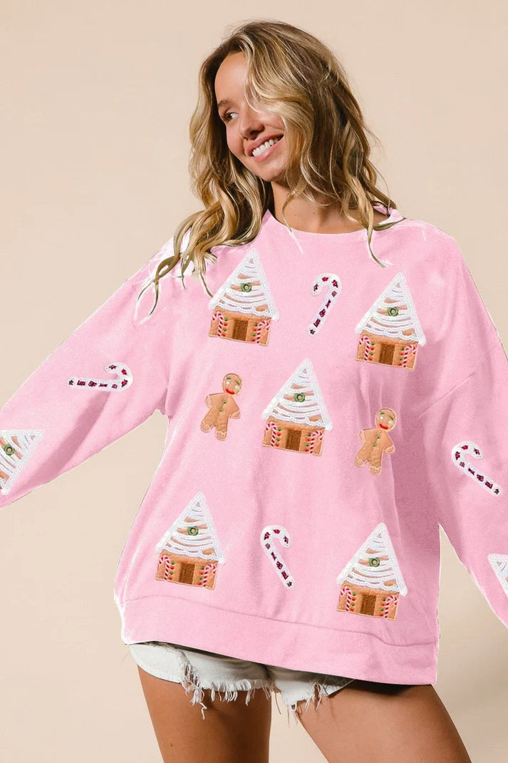 Women's Christmas Jumper with Gingerbread House | Crew Neck