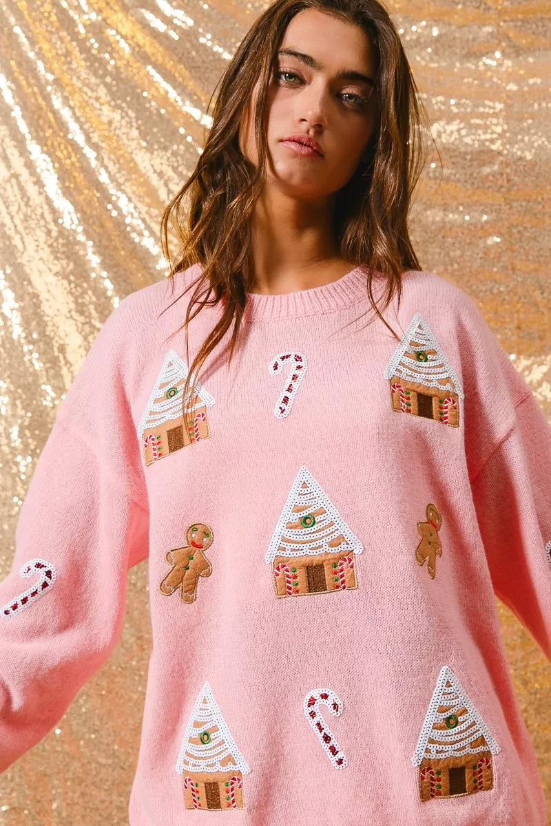 Women's Christmas Jumper with Gingerbread House | Crew Neck
