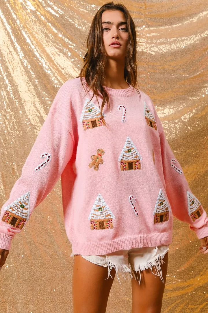 Women's Christmas Jumper with Gingerbread House | Crew Neck