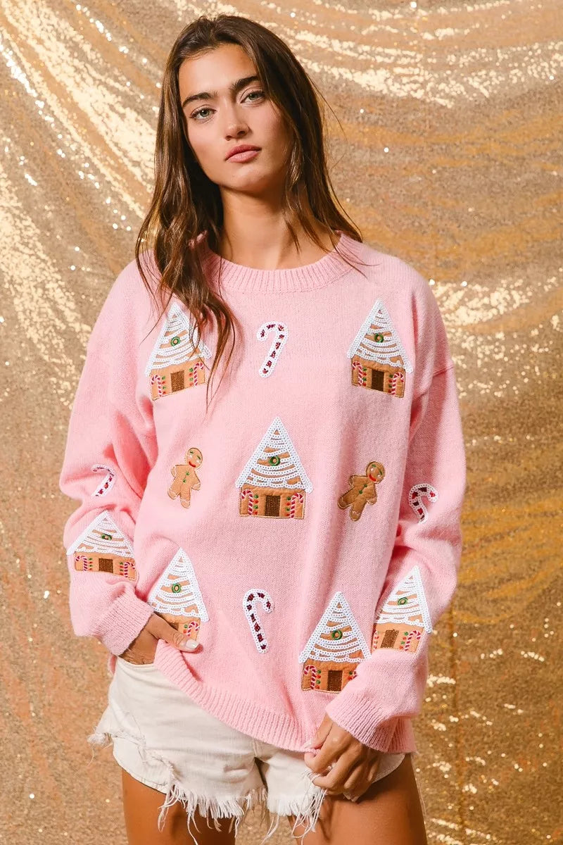 Women's Christmas Jumper with Gingerbread House | Crew Neck