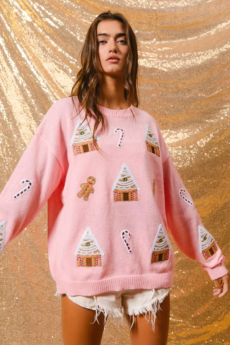 Women's Christmas Jumper with Gingerbread House | Crew Neck