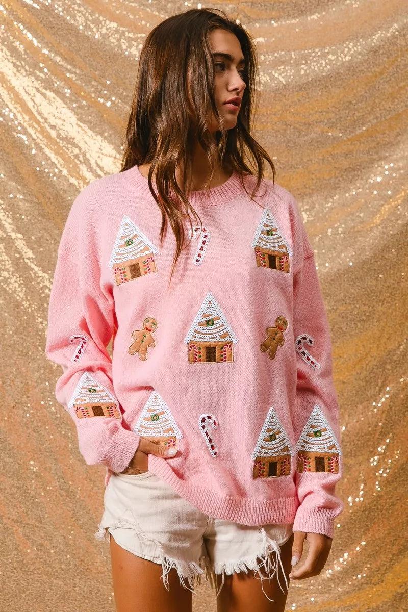 Women's Christmas Jumper with Gingerbread House | Crew Neck