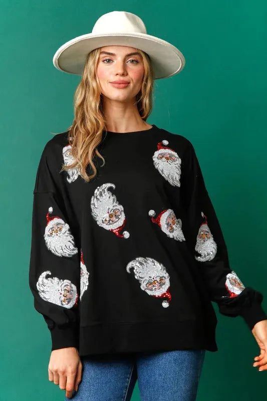Women's Christmas Jumper with Sequin Santa | Drop-Shoulder
