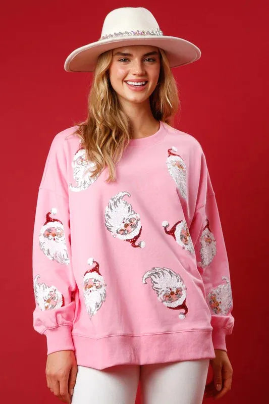 Women's Christmas Jumper with Sequin Santa | Drop-Shoulder