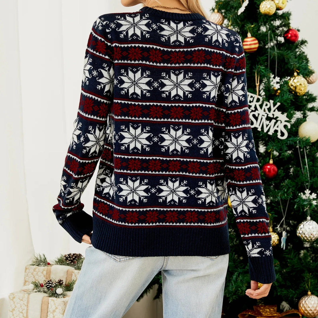 Women's Christmas Jumper with Snowflake Pattern | Ribbed Hem