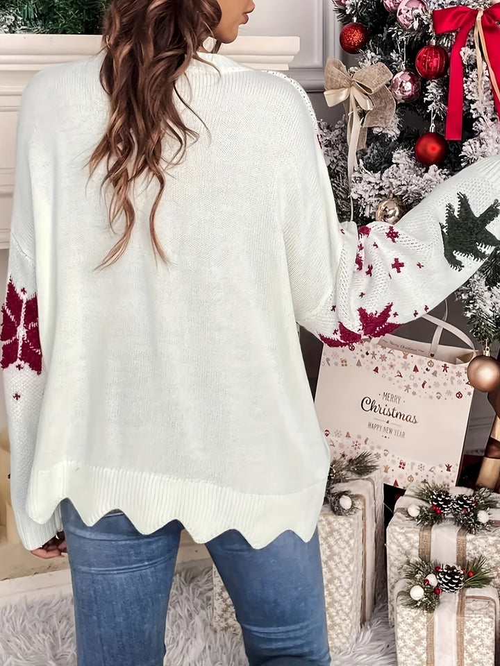 Women's Christmas Jumper with Tree & Snowflake | Zigzag Hem