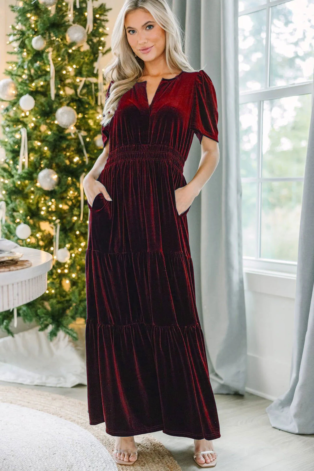 Women’s Christmas Outfit Tiered Maxi Dress | Smocked Waist