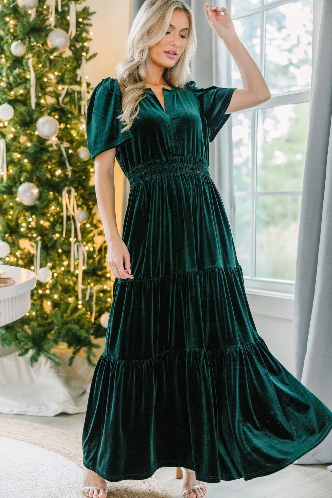 Women’s Christmas Outfit Tiered Maxi Dress | Smocked Waist