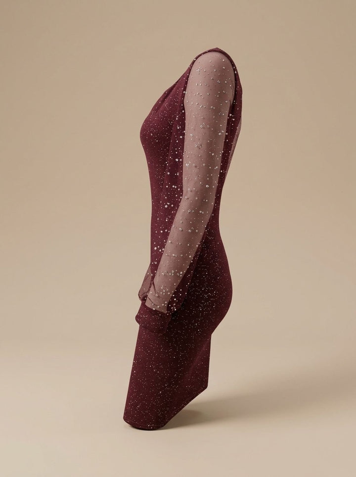 Women’s Christmas Party Dress Glitter Bodycon | Sheer Sleeves