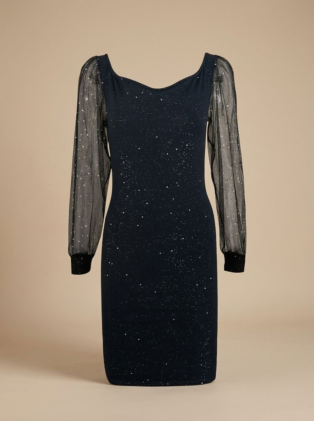 Women’s Christmas Party Dress Glitter Bodycon | Sheer Sleeves