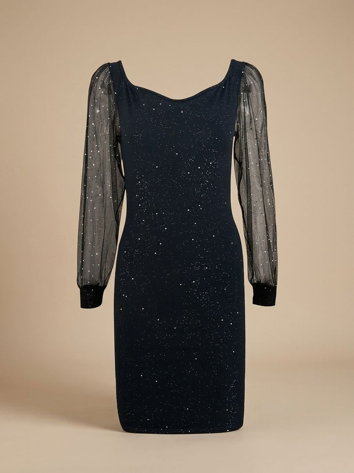 Women’s Christmas Party Dress Glitter Bodycon | Sheer Sleeves