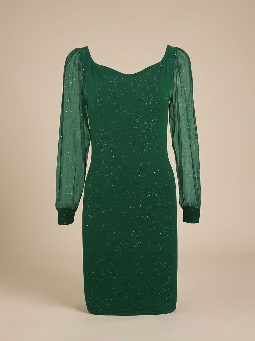 Women’s Christmas Party Dress Glitter Bodycon | Sheer Sleeves
