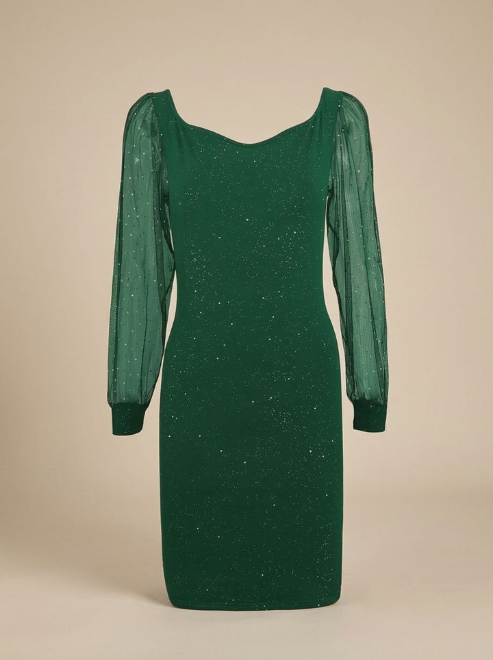 Women’s Christmas Party Dress Glitter Bodycon | Sheer Sleeves