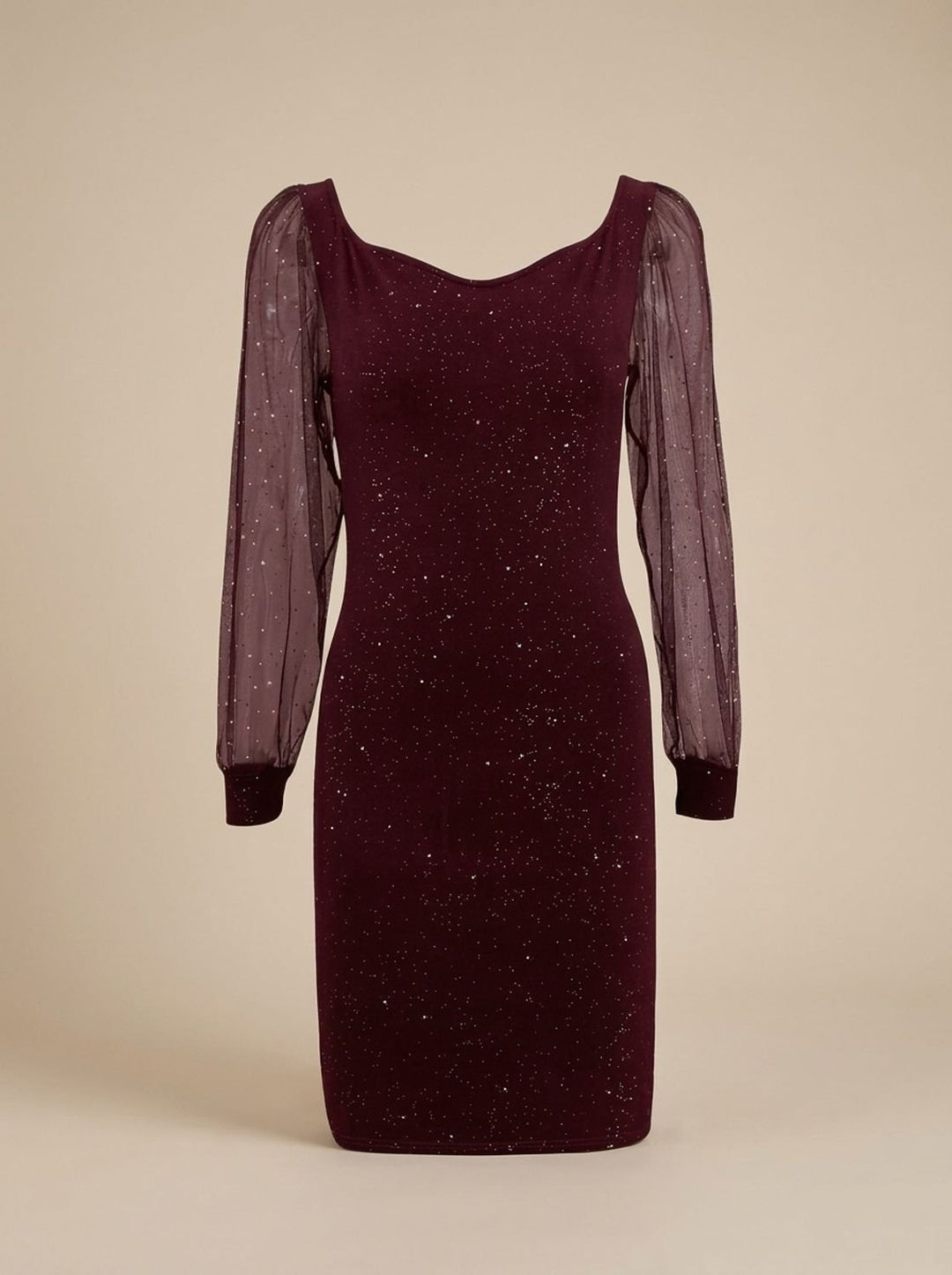 Women’s Christmas Party Dress Glitter Bodycon | Sheer Sleeves