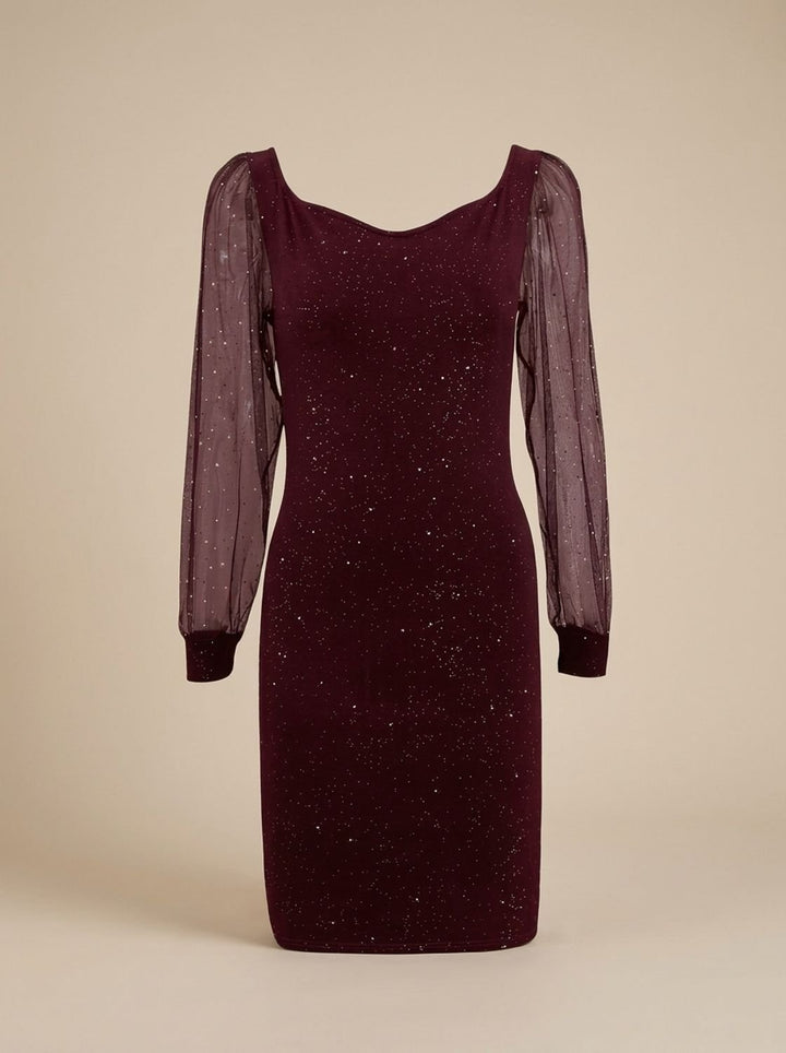 Women’s Christmas Party Dress Glitter Bodycon | Sheer Sleeves