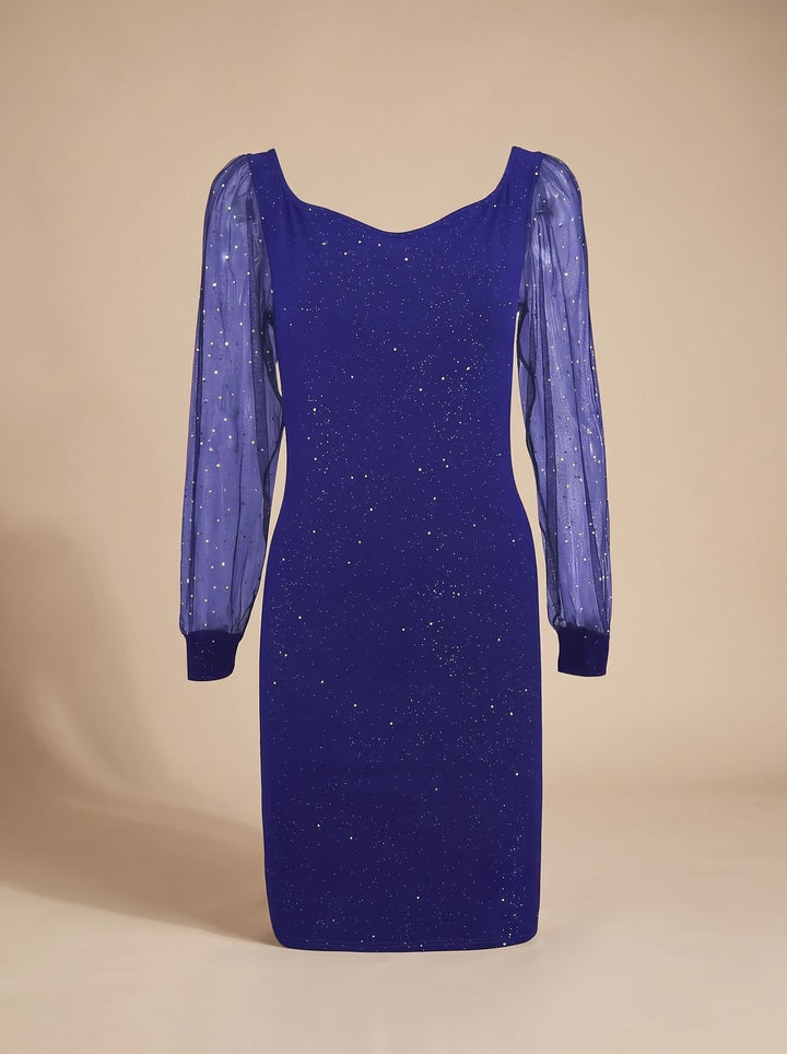 Women’s Christmas Party Dress Glitter Bodycon | Sheer Sleeves